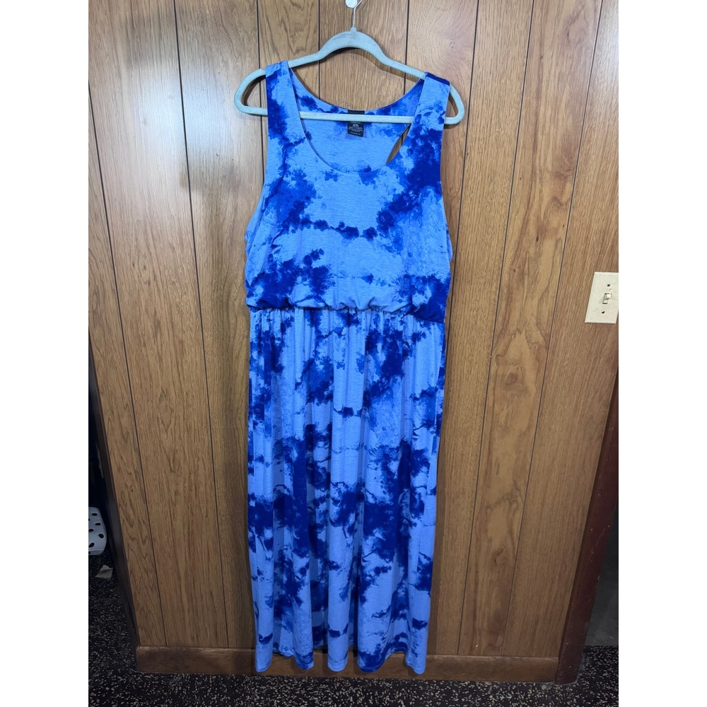 Faded Glory Womens Blue Tie Dye Maxi Dress XL 16-18 Sleeveless Racerback Casual